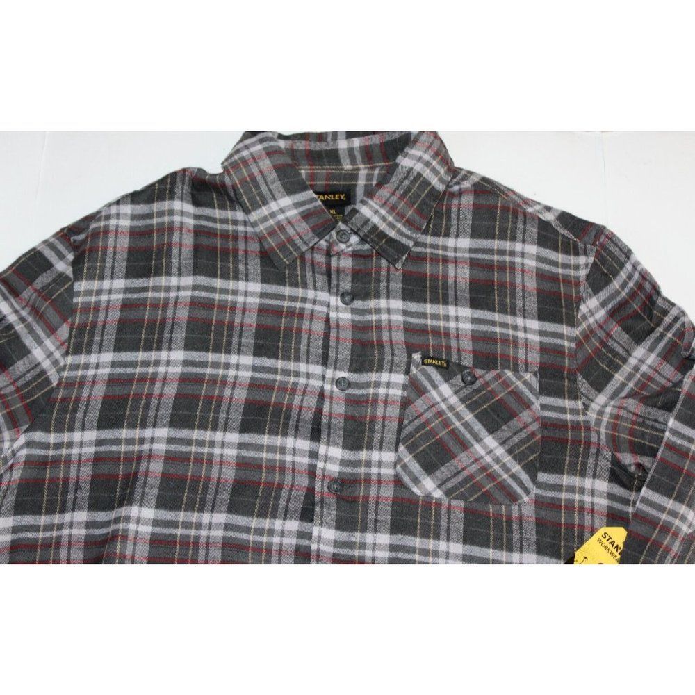 NWT Stanley Workwear Men's Long Sleeve Flannel XXL NEW 2XL Gray Plaid - Picture 3 of 10